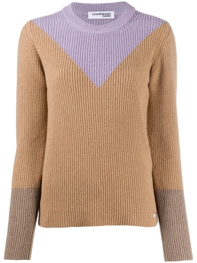 Courrèges Ribbed Knit Colour-block Jumper In Brown