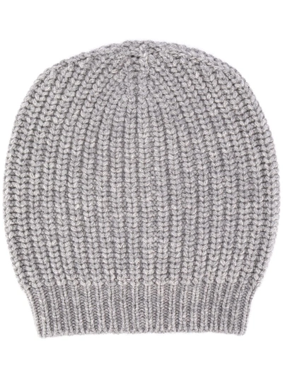 Fabiana Filippi Ribbed Knit Beanie Hat In Grey