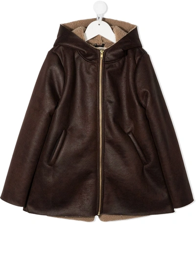 Douuod Kids' Zip-through Hooded Jacket In Brown