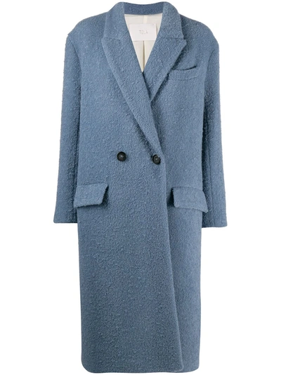 Tela Button-up Faux Fur Coat In Blue
