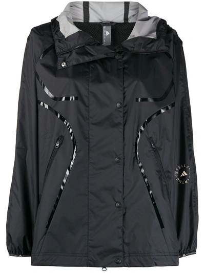 Adidas By Stella Mccartney Hooded Waterproof Coat In Black