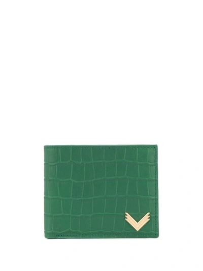 Manokhi Crocodile Embossed Bi-fold Wallet In Green