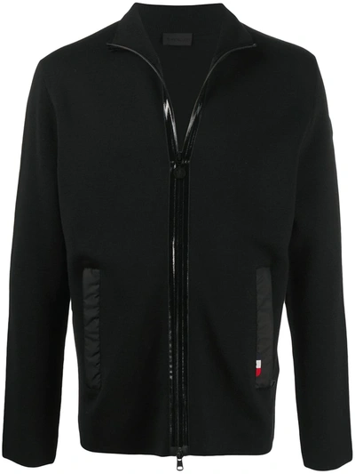 Moncler Zip-up Wool Cadigan In Black