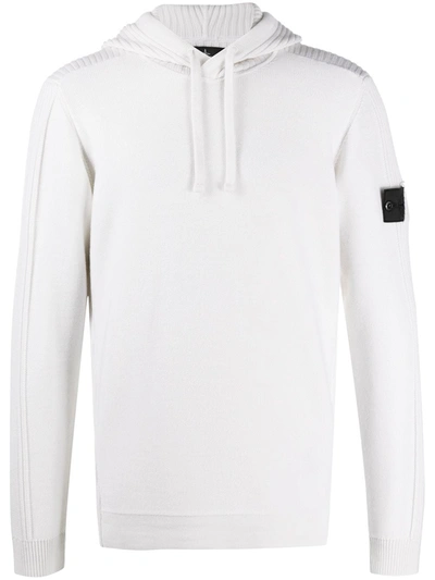 Stone Island Shadow Project Drawstring Wool Hoodie In White