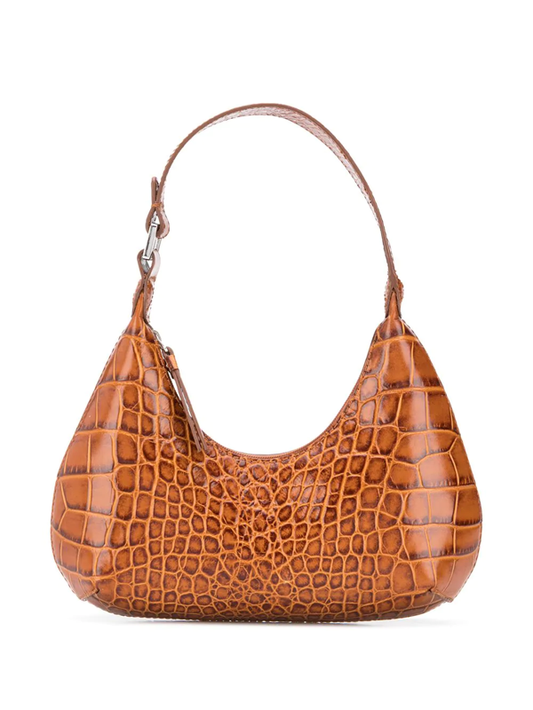 By Far Baby Amber Croc-effect Leather Mini Shoulder Bag In Brown | ModeSens