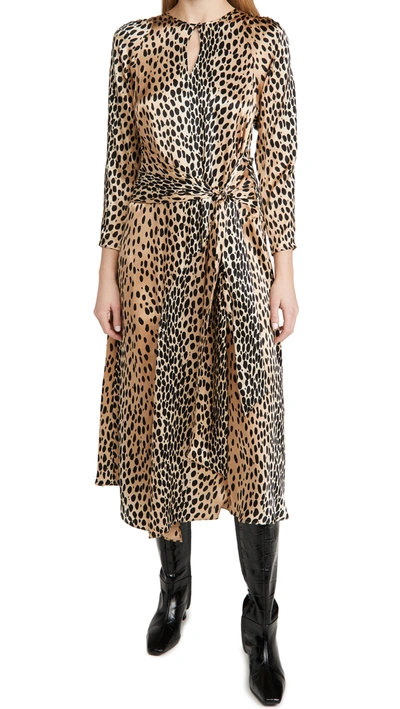 Rebecca Taylor Cheetah-print Silk Long-sleeve Dress In Golden Combo