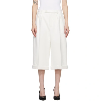 Saint Laurent White Flannel Wool Cashmere Bermuda Trousers In Castor