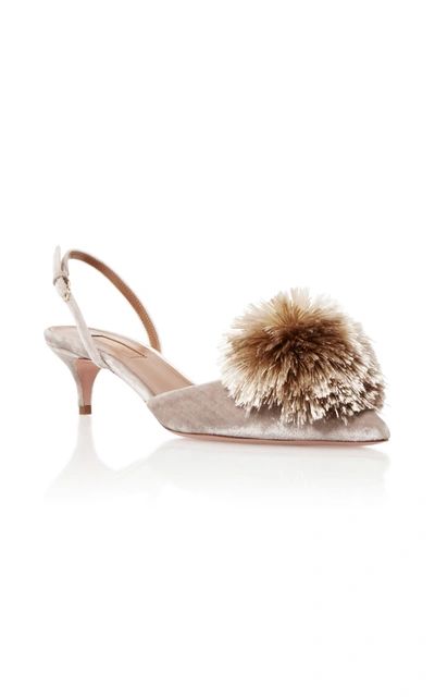 Aquazzura Powder Puff Pompom Pump In Light Gray