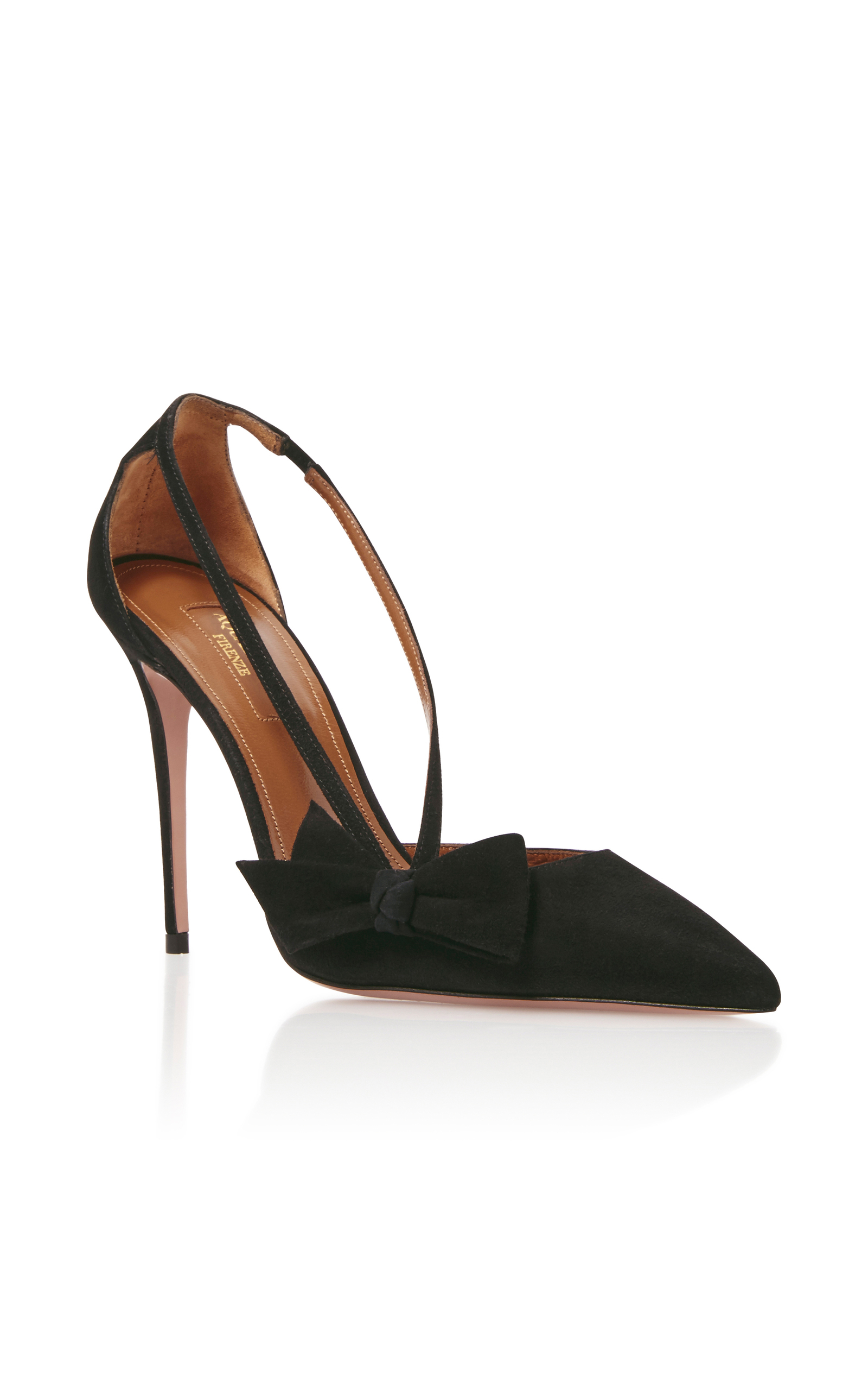 aquazzura parisienne bow suede pumps