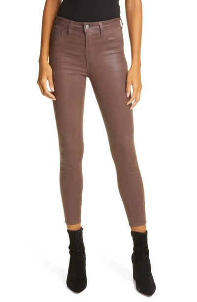 L Agence Margot Coated Crop Skinny Jeans In Mahogany Coated