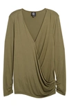 Bobeau Faux Wrap Knit Top In Olive