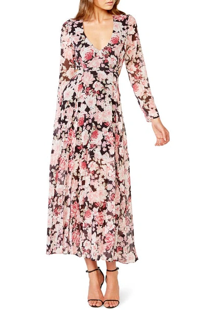 Bardot Garden Floral Cutout Back Long Sleeve Maxi Dress In Rose Garden