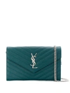 Saint Laurent Monogramme Quilted Leather Wallet On A Chain In Petrol Green