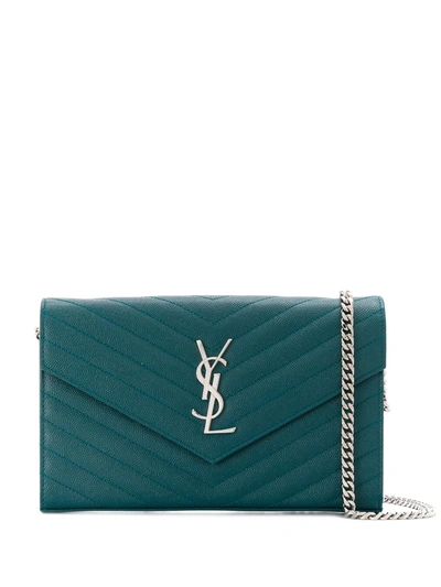 Saint Laurent Monogramme Quilted Leather Wallet On A Chain In 4413 Petrol Green