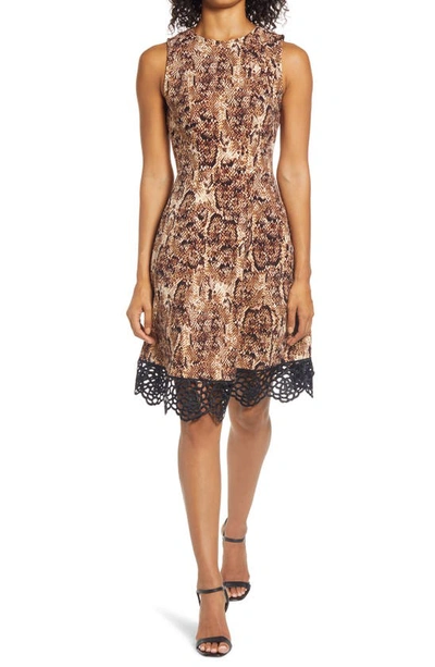 Donna Ricco Sleevless Fit & Flare Dress In Tan Multi