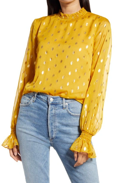 Endless Rose Metallic Polka Dot Chiffon Top In Yellow