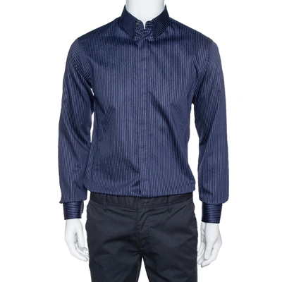 Pre-owned Giorgio Armani Navy Blue Pinstriped Cotton Long Sleeve Shirt M
