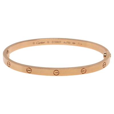 Pre-owned Cartier Love 18k Rose Gold Narrow Bracelet Sm 16