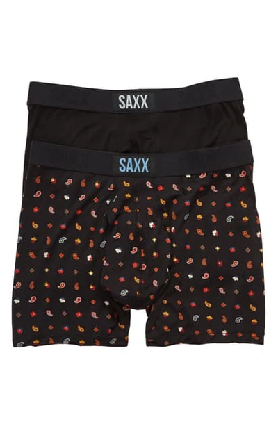 Saxx 2-pack Ultra Boxer Briefs In Black/ Tie One On