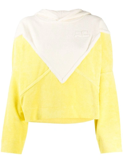 Courrèges Bi-colour Hooded Towelling Sweatshirt In Yellow