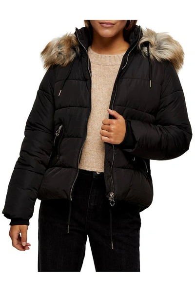 Topshop Frieda Faux Fur Trim Jacket In Black