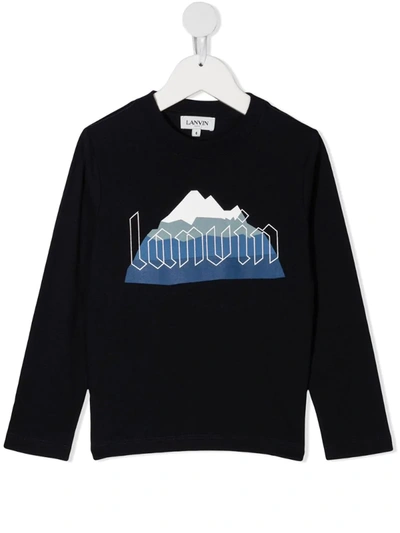 Lanvin Kids' Mountain Logo T-shirt In Blue