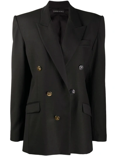 David Koma Button-embellished Wool-blend Blazer In Black