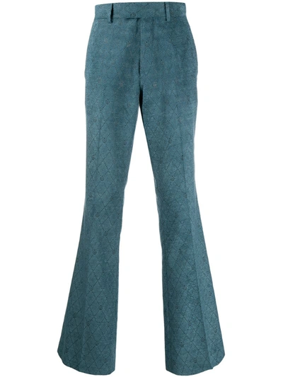 Amiri Metallic Velvet-jacquard Trousers In Blue