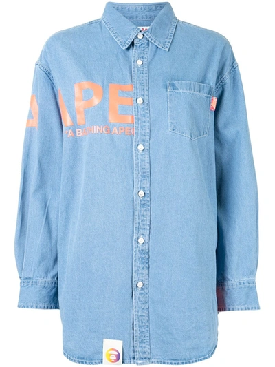 Aape By A Bathing Ape Logo-print Button-up Denim Shirt In Blue