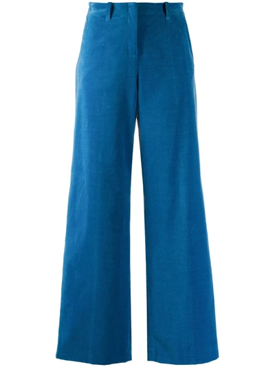 Alysi Velvet Flared Trousers In Blue