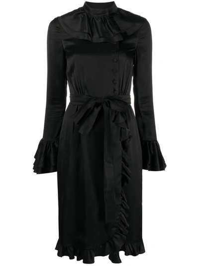 Moschino Ruffled Wrap Dress In Black