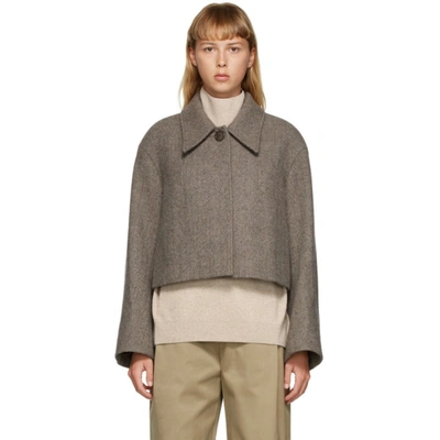 Amomento Brown Wide Crop Jacket In Herringbone