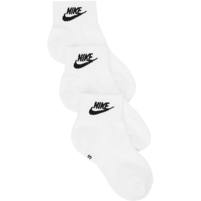 Nike Three-pack White Essential Everyday Ankle Socks In 101 Wh/blk