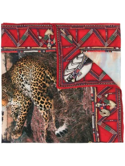 Ralph Lauren Lion Embroidered Cashmere Scarf In Red