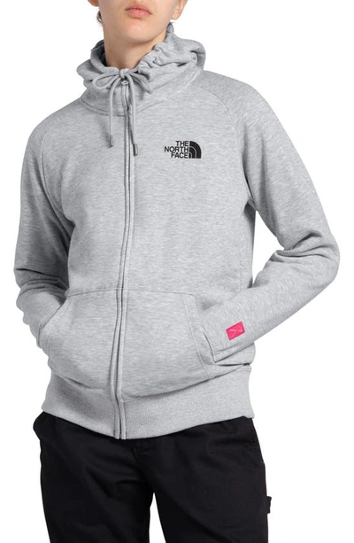 The North Face Pink Ribbon Zip Hoodie In Tnf Light Grey Heather