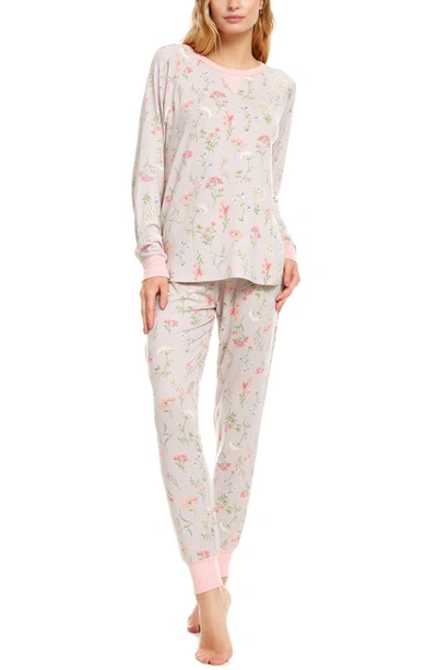 Flora Nikrooz Maddie Printed Hacci Pajama Set In Scattered Floral-light Grey
