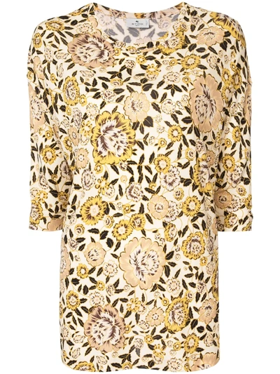 Etro Floral Print Short-sleeve Top In Multicolour