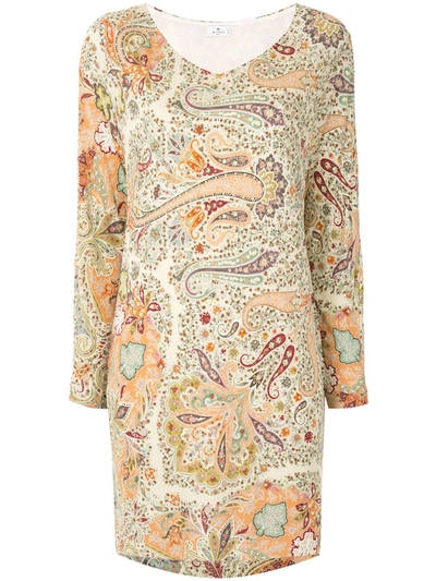 Etro Short Multicolor Paisley Print Dress In Beige