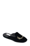Patricia Green Antler Embroidered Slippers In Black