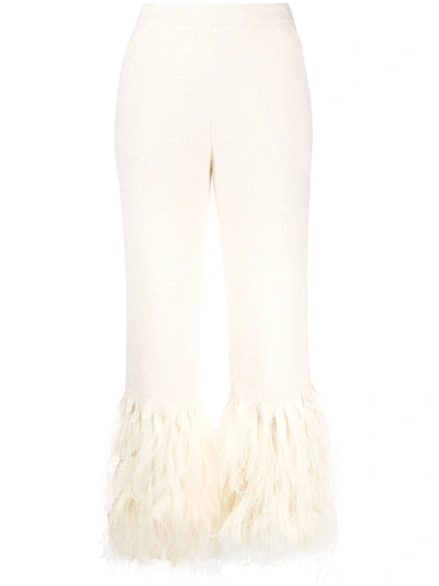 Alberta Ferretti Feather Trim Trousers In White