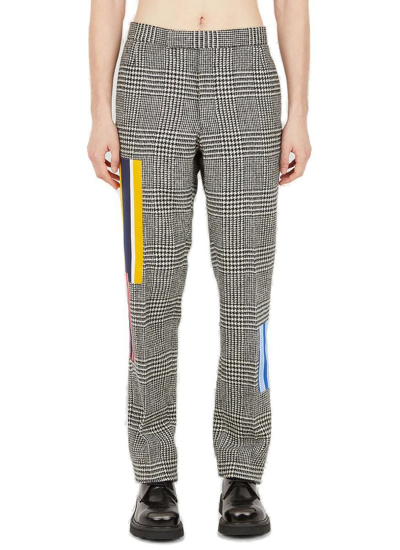 Thom Browne Backstrap Patchwork Prince Of Wales Wool Trousers In Black