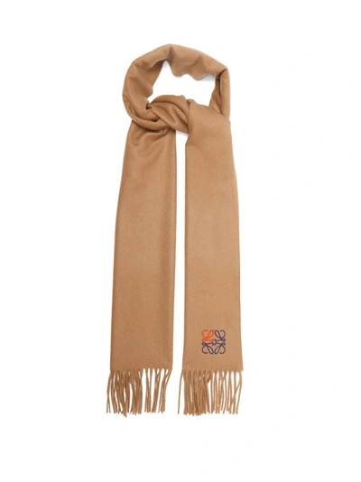 Loewe Anagram-embroidered Cashmere Scarf In Camel