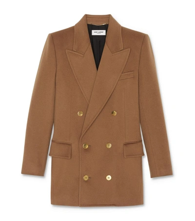 Saint Laurent Wool-cashmere Double-breasted Tailored Jacket In Beige