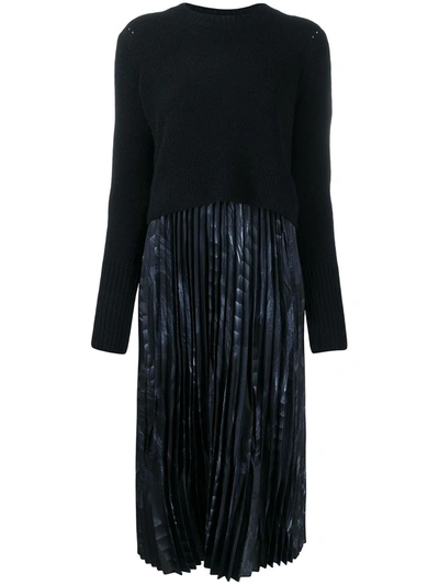 Allsaints Leowa Viola Pleated Wool-blend And Crepe Midi Dress In