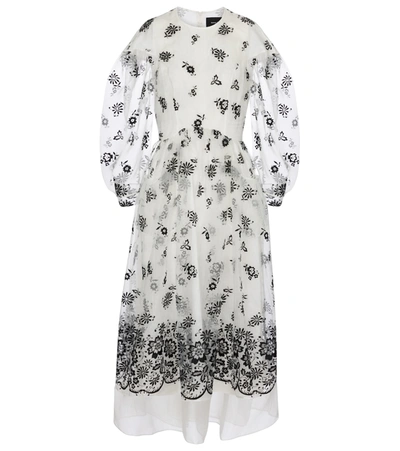 Simone Rocha Puff-sleeved Floral-embroidered Organza Dress In White