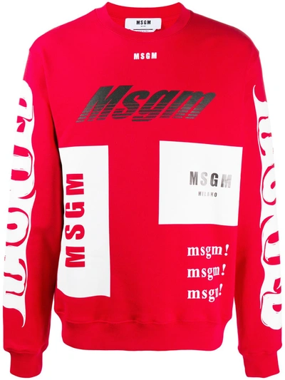Msgm Logo-print Cotton Sweatshirt In Red