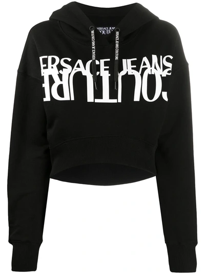 Versace Jeans Couture Upside Down Couture Cropped Hoodie In Black