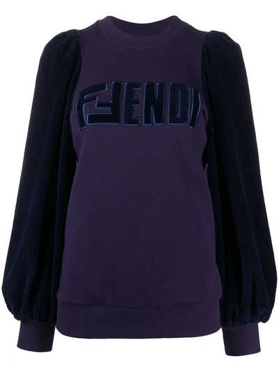 Fendi Velvet Puff Sleeve Sweatshirt In Blue