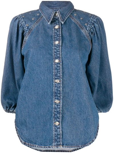 Ganni Snap-button Fastening Denim Shirt In Blue