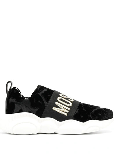 Moschino Embellished Logo Sneakers In Black